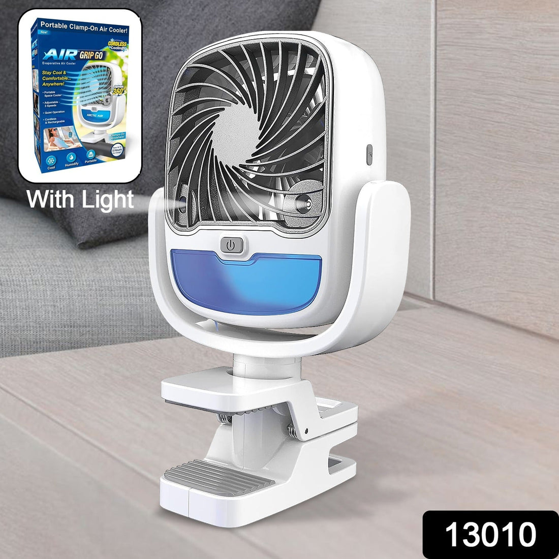 Air Portable Fan, Grip Go 3 Speed Small Fan, Great Stroller Fan, Travel or Desk Fan, Cordless Personal Evaporative Air Cooler, Universal Clamp for Indoor & Outdoor Use, 360 Degree Head Swivel, LED Color Changing Light your brand