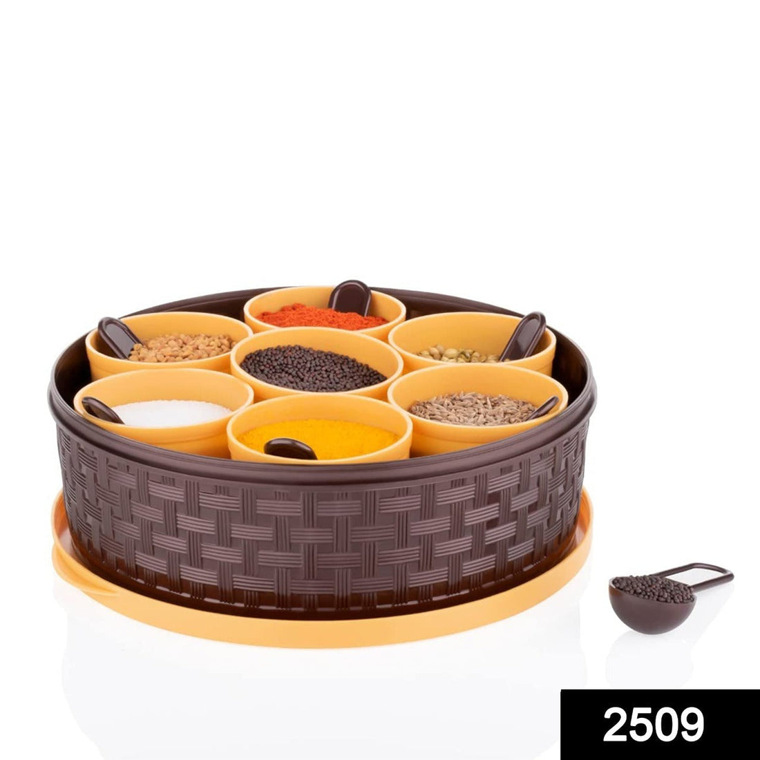 Round plastic masala spice box with multiple compartments