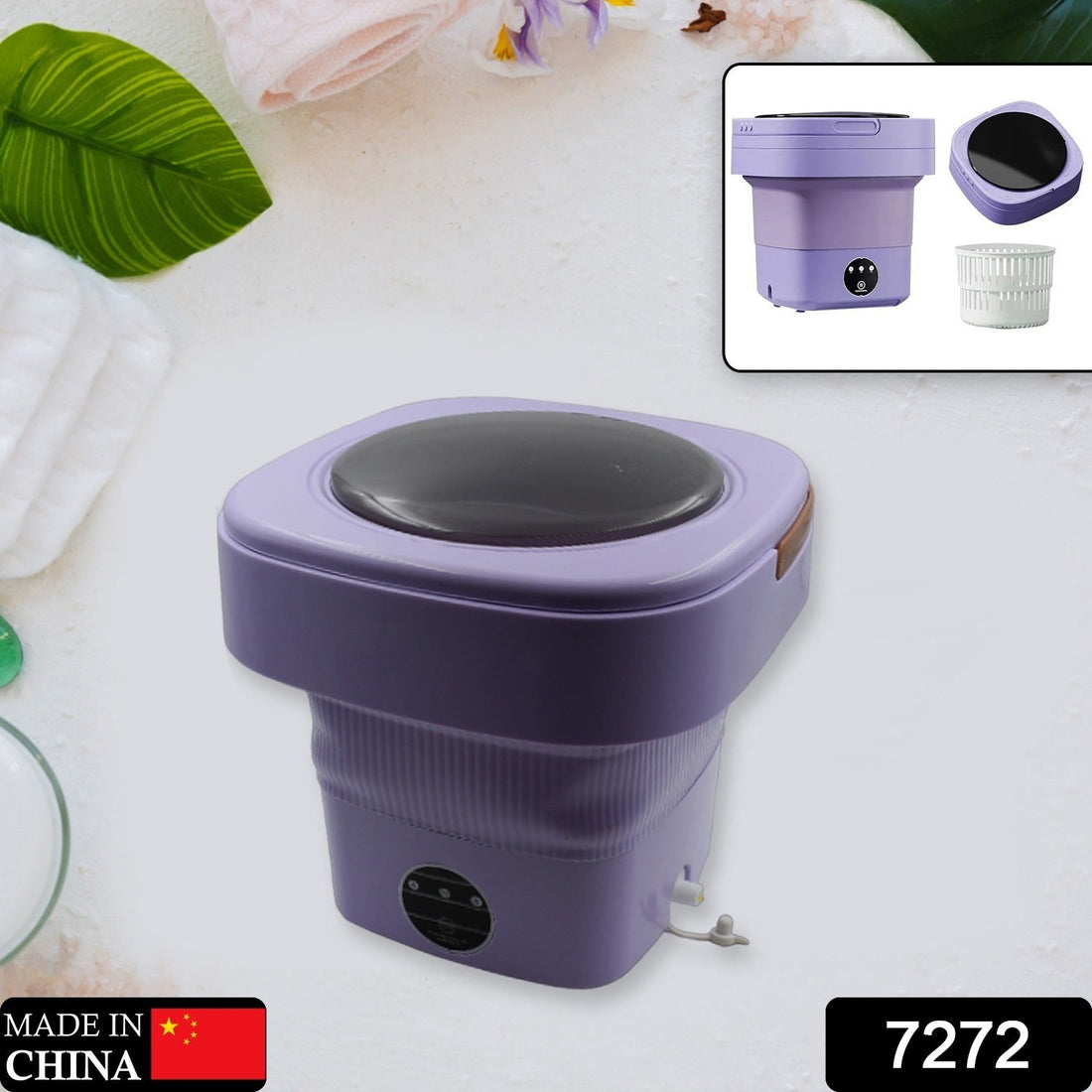 Foldable mini washing machine with drain basket for travel