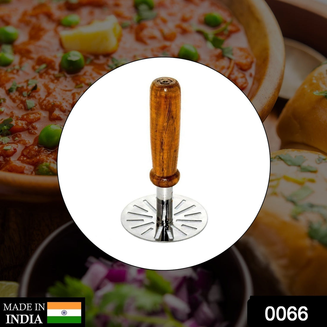 Sturdy paubhaji masher for easy mashing of vegetables in the kitchen.