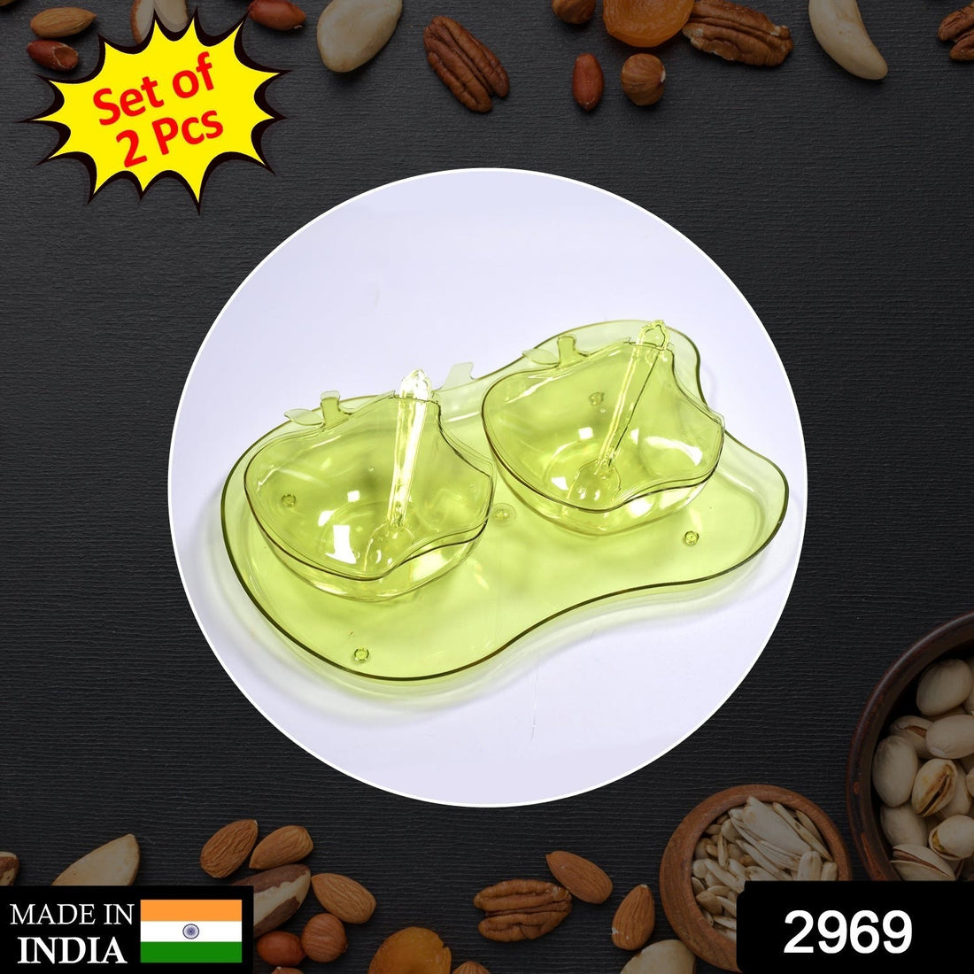 Apple-shaped serving set with bowl, spoon, and tray