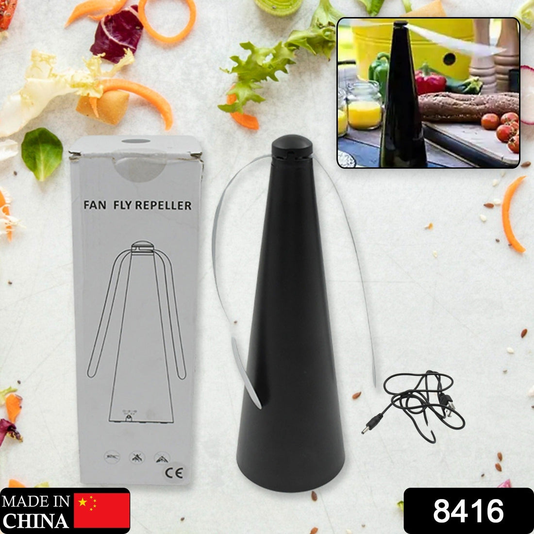 Fly repellent fan, battery and USB powered, tabletop