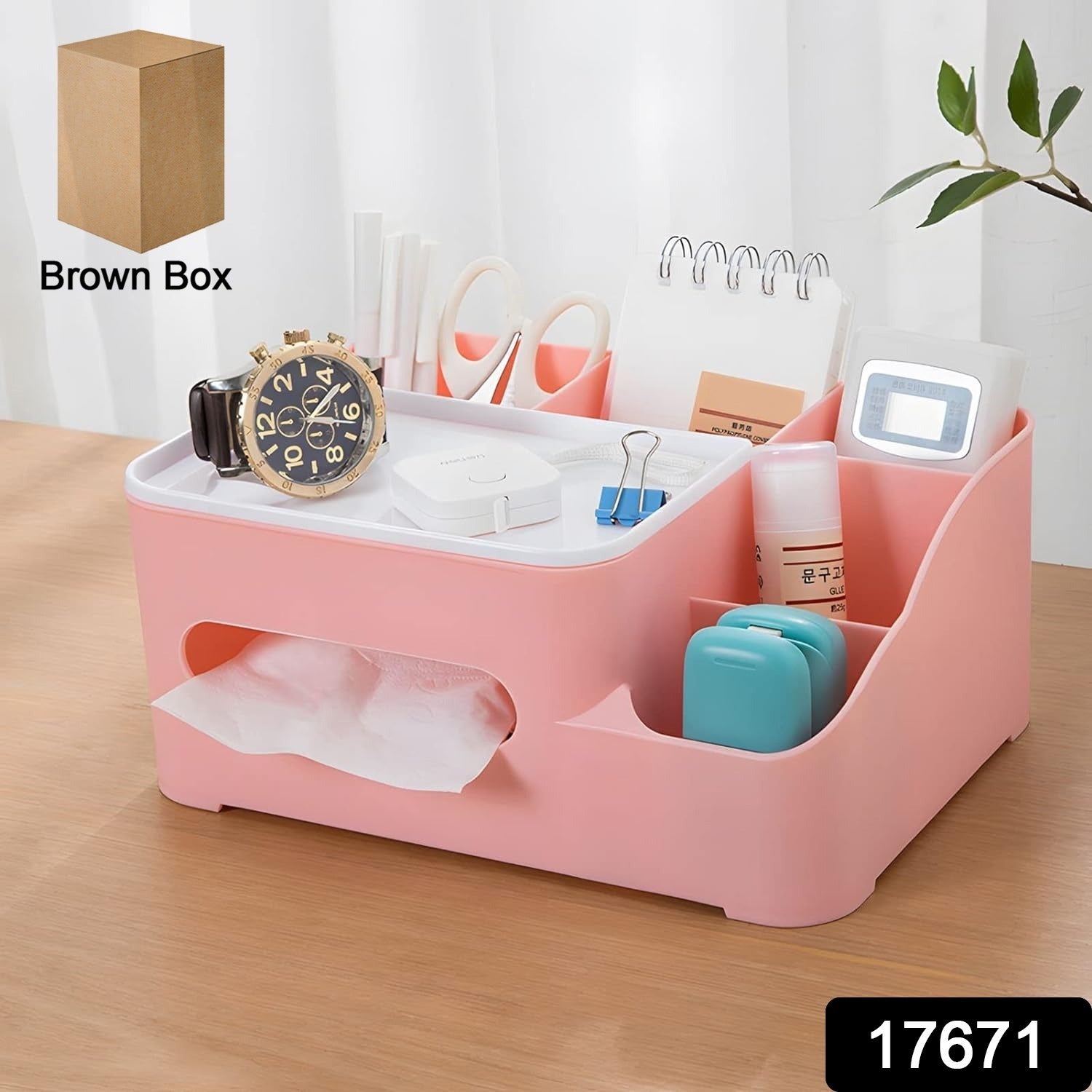 Tissue Paper Storage Holder, Stationery Storage Remote Control, Decorative Pen, Pencil, Napkin, Mobile Phone Multi-Function Desk Storage Organizer for Home and Office (6 Compartment) your brand