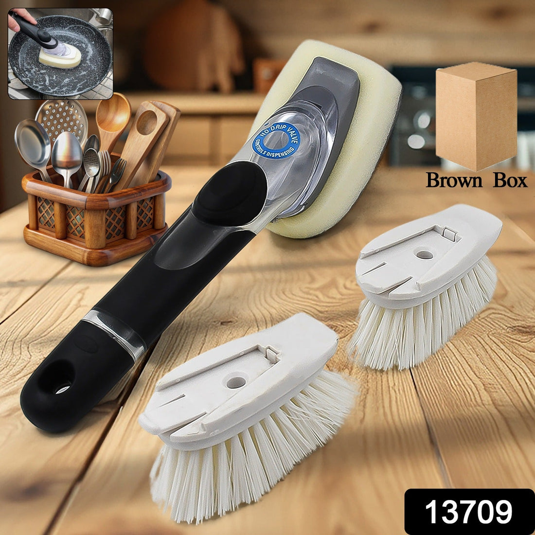 2-in-1 Soap Dispenser Dish Scrub Brush Set