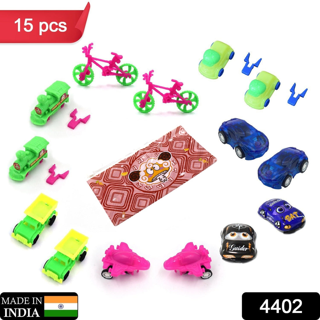 Friction-powered toy vehicles set, colorful combo pack