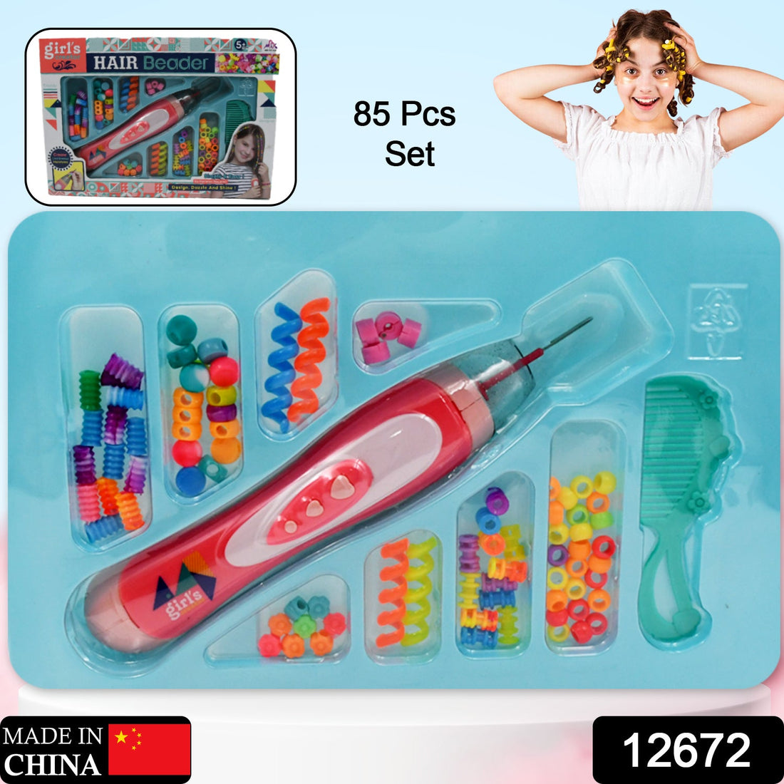 Hair Styling Clasp Clips Twisting Stringing Beads Kit for Girls, Portable Hair Braider Machine,Hairstyle Braid Kit DIY Hair Styling Tool with Comb, Rubber, Button Beads and Beads (85 Pcs Set) - Shopmania Wholesale