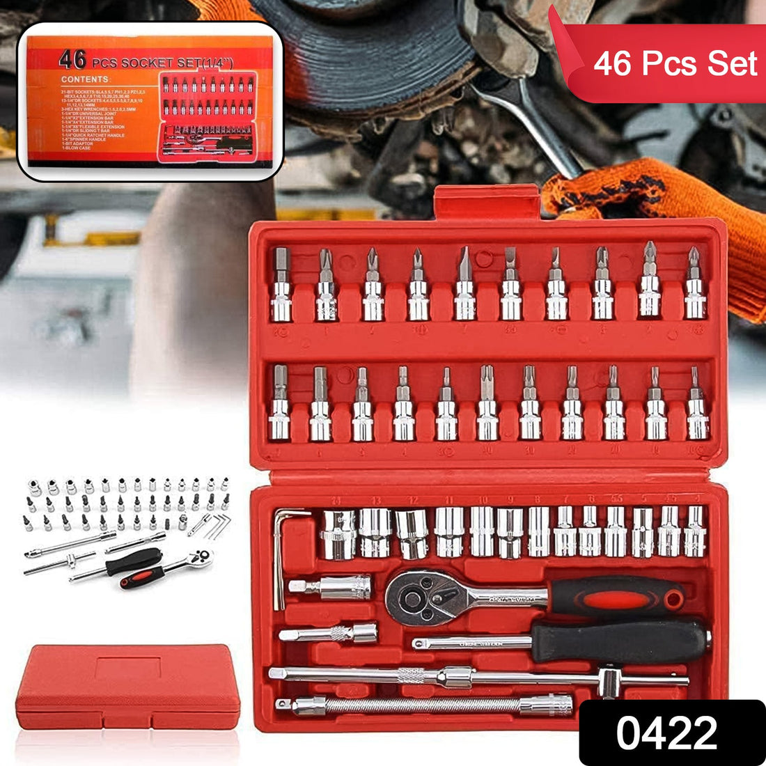 Socket 1 / 4 Inch Combination Repair Tool Kit (Red, 46 pcs) - Shopmania Wholesale