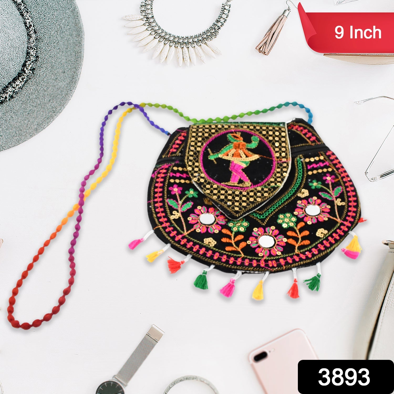 9 inch Handcrafted Cotton Embroidered Shoulder Bag for Girls & women (1 Pc) - Shopmania Wholesale