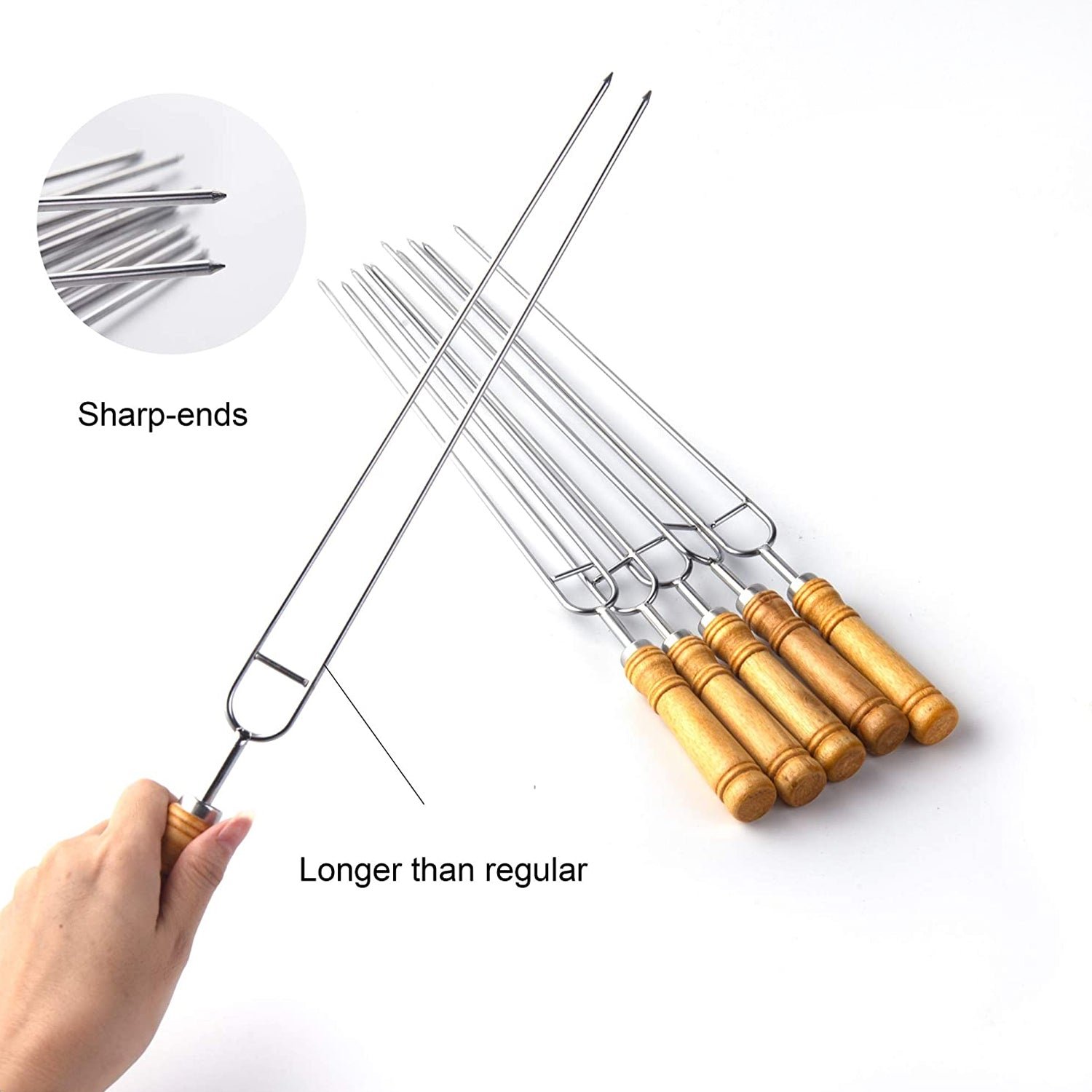 Stainless Steel Double Prongs Roasting Stick BBQ Barbecue Fork Kebab ...